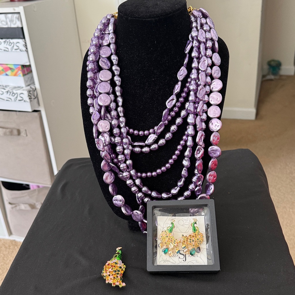 Sassy Jones Multi-Strand Purple Pearl Necklace Women’s Jewelry Set